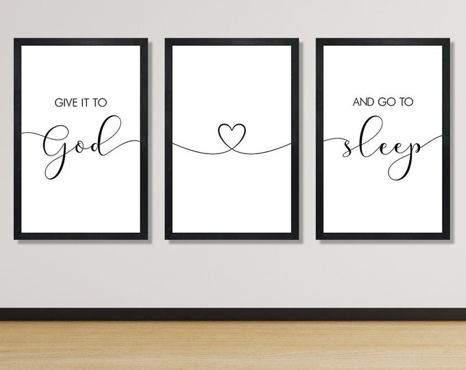 Give it to God and go to sleep sign-master bedroom wall decor over the bed-set of 3 wall art-master bedroom signs above bed-wall decor