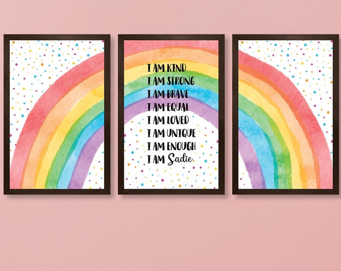 Rainbow affirmations sign-positive affirmations-set of 3 girl room sign-girl room decor-affirmations wall art for kid-Inspirational wall art