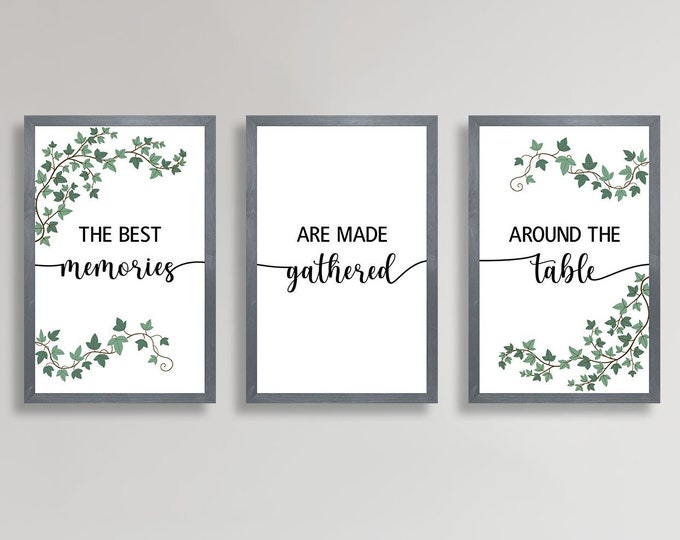 The best memories are gathered around the table sign-dining room wall decor-set of 3 sign-kitchen wall decor-kitchen signs-wood sign