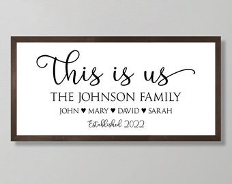 Family name sign-this is us wood sign-last name sign-family wall art-above couch decor-wood framed sign-wood family sign-housewarming gift