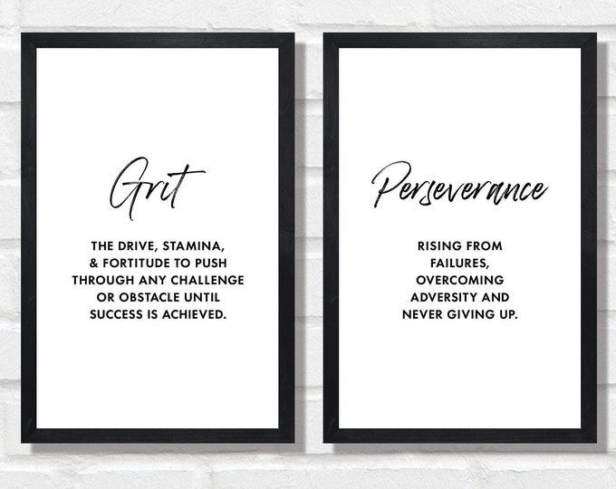 Motivational wall art-framed office decor-inspirational signs-framed signs-grit perseverance determination-inspirational wall art