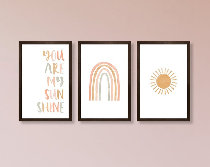 You are my sunshine sign-boho nursery wall decor-set of 3-girl room sign-nursery sign-above the crib sign-girls room decor-wall art baby