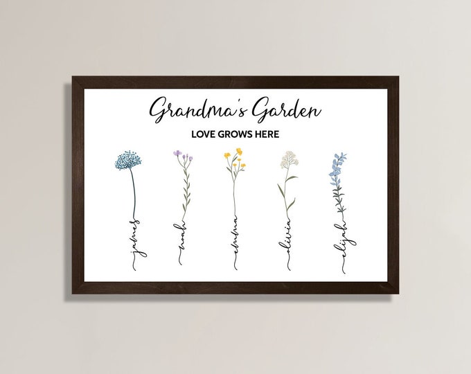 Gift for grandma-sign with names-love grows here sign-grandchildren sign personalized-grandma gift-grandchildren sign-grandparent gift