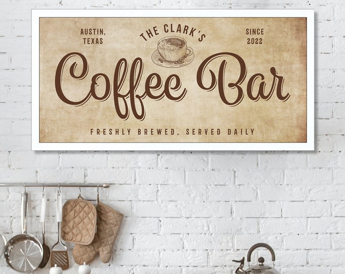 Personalized coffee bar sign-coffee bar decor-kitchen sign-coffee sign-kitchen wall decor-coffee bar ideas-wooden coffee sign