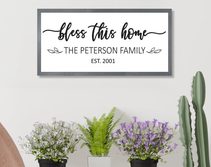 Bless this home-bless our home-wall decor-family gift idea-plaque-personalized home sign-last name sign