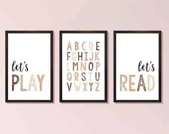 Kids Wall Art framed-lets read let's play sign-childrens Wall Art-Kid's play room wall sign-educational-play room wall decor-kids room decor