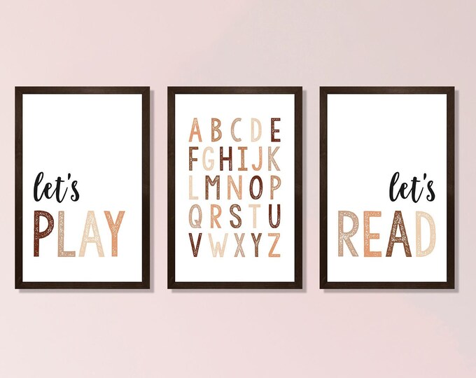 Kids Wall Art framed-lets read let's play sign-childrens Wall Art-Kid's play room wall sign-educational-play room wall decor-kids room decor