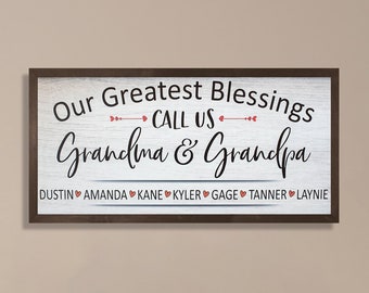 Gift for grandparents sign-our greatest blessings call us-new grandparents gift-grandma gift-grandma and grandpa-name of grand kids sign