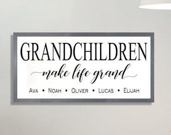 Gift for Grandparents-sign with names-grandchildren sign personalized-Grandma gift-Grandchildren Make Life Grand Wood Sign-Grandparent Gift