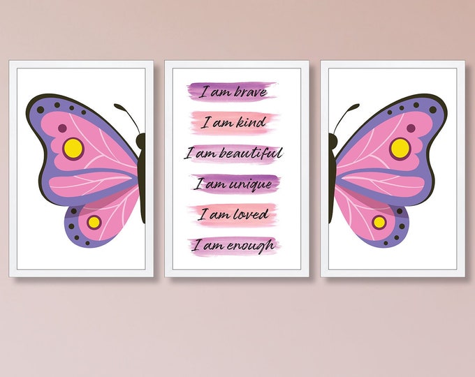Butterfly Affirmations signs-girls room wall decor-set of 3-childrens Wall Art-Kid's play room wall sign-affirmations-play room wall decor