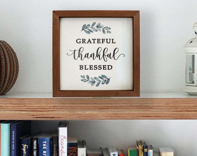 Grateful thankful blessed wood sign shelf sitter farmhouse decor art-inspirational art