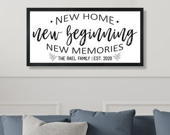 New Home New Beginning New Memories sign-new house gift-new home wood sign-realtor gift-housewaming gift-personalized home sign-framed sign