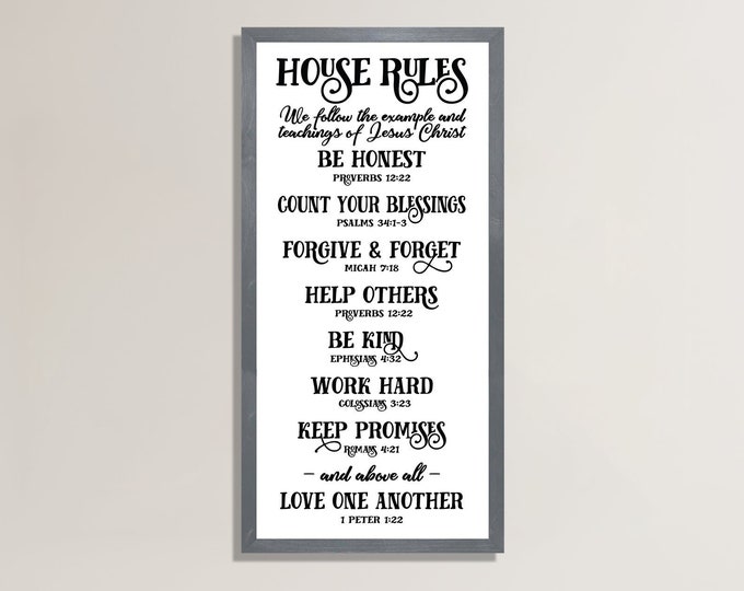 House rules sign-scripture family rules-religious wall decor art-scripture signs-bible verse signs-inspirational wall decor-family gift idea