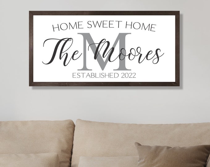 Home sweet home sign personalized home sign-for above couch-living room sign-new home gift-family wall art-decor-wood framed sign