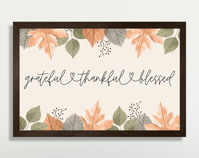 Fall wall decor-Fall wall art-fall wood signs-grateful thankful blessed sign-autumn home decor-framed fall decor