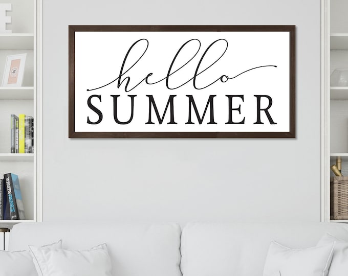 Hello summer sign-wall art-home sign-seasonal sign-wall decor-home decor-for above couch-living room sign