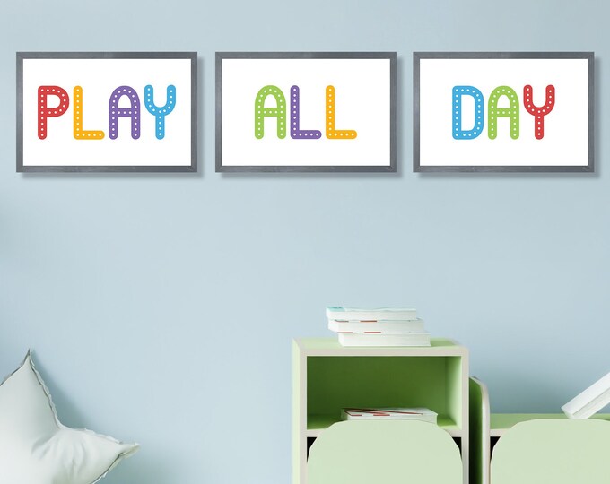 Kids Wall Art framed-play all day wall art-childrens Wall Art-Kid's play room wall sign-gift-play room wall decor-kids room decor