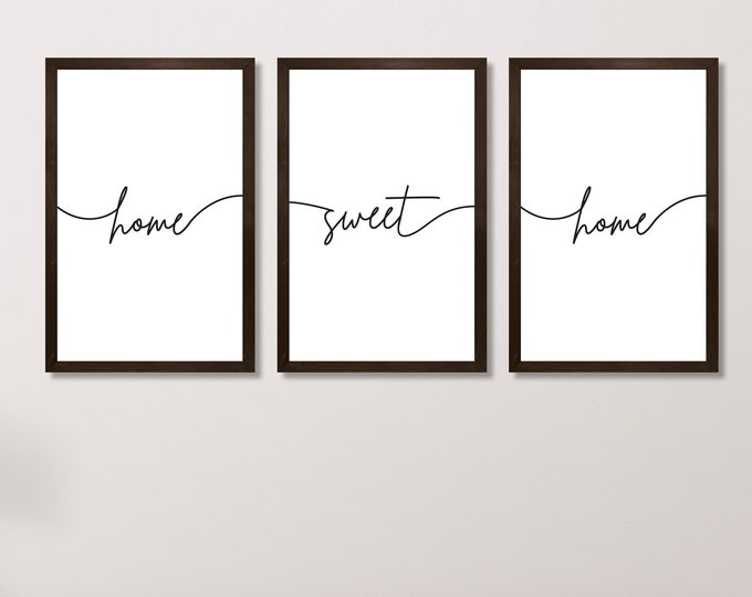 Home sweet home sign wood for above couch home sign-living room decor sign-new home gift-set of 3 wall art framed-wood framed sign-farmhouse