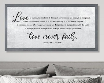 Bedroom wall art-sign for above bed-master bedroom wall decor-love is patient love is kind-wall decor-bedroom signs-anniversary gift
