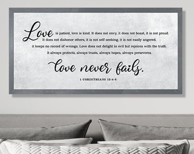 Bedroom wall art-sign for above bed-master bedroom wall decor-love is patient love is kind-wall decor-bedroom signs-anniversary gift