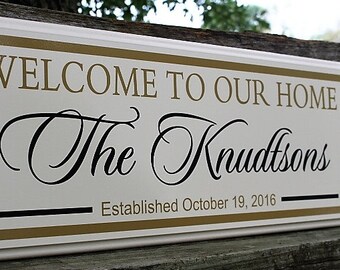 Personalized welcome sign-family name welcome sign-welcome to our home sign-custom wood welcome sign-housewarming gift-hanging sign