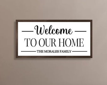 Personalized welcome sign-wood-foyer decor welcome to our home sign-welcome plaque-home-foyer welcome sign-family wall sign-family name sign