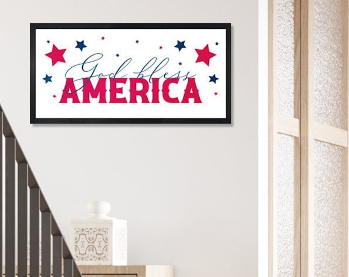 God Bless America sign-wall art-patriotic wall decor-wood framed sign-housewarming gift-4th of July decor