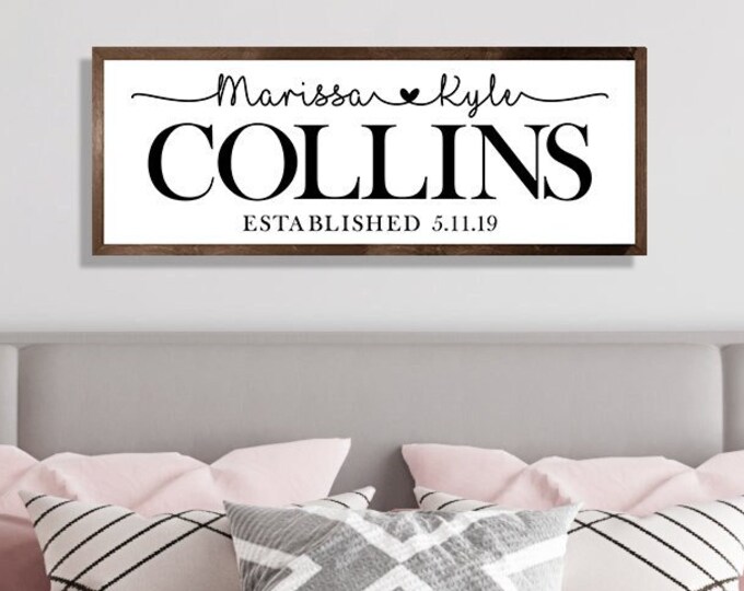 Master bedroom sign for over bed-personalized wedding gift-master bedroom wall decor-wall art bedroom wall sign-last name established sign