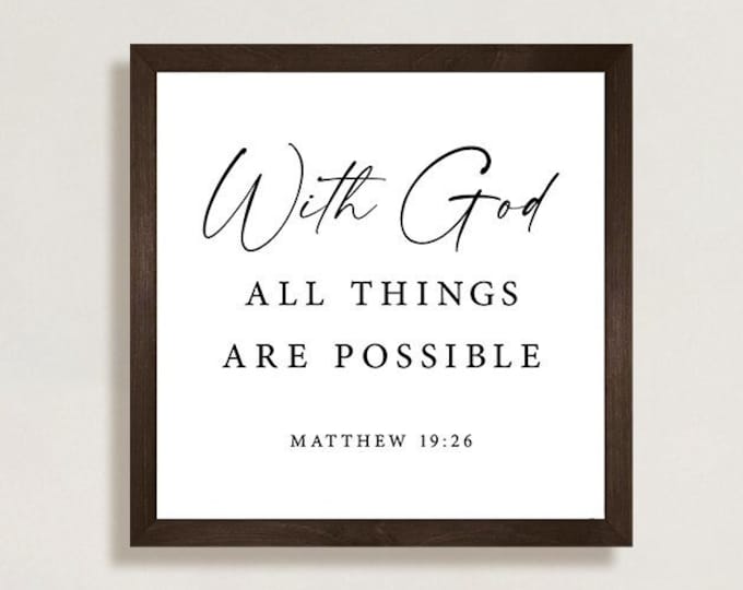 With God all things are possible sign-new home gift-religious gift-God-bible quotes-scripture signs