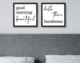 Good morning beautiful hello handsome signs-for bedroom-master bedroom sign-master bedroom wall decor over the bed signs-wall hanging