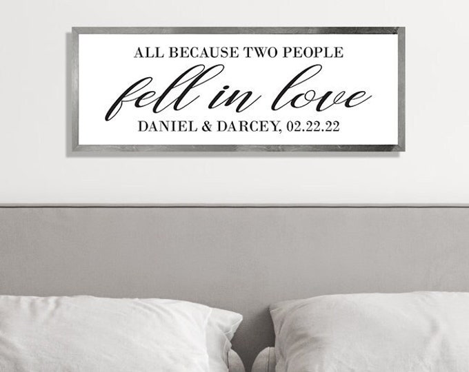 Master bedroom sign-master bedroom wall decor-personalized wedding gift-All because two people fell in love-bedroom decor over the bed