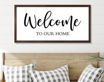 Welcome sign-welcome to our home sign-custom wood welcome sign-housewarming gift-hanging sign