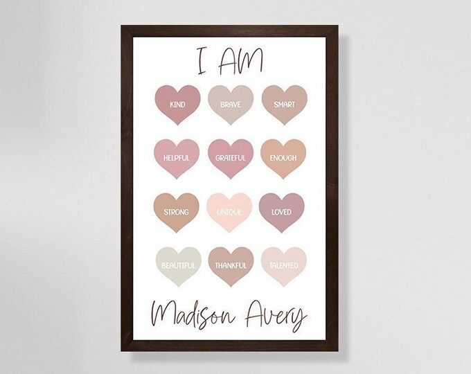 Affirmations hearts wall art for kids-Inspirational wall art-wall decor for girls room wall art-nursery decor-new baby gift-i am kind