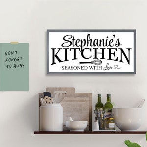 Kitchen sign-Kitchen decor-gifts-personalized kitchen sign-for kitchen wall decor art-customized kitchen sign-seasoned with love-moms image 1