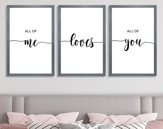 Master bedroom sign for over bed-set of 3-master bedroom wall decor-bridal shower gift-bedroom wall art-all of me loves all of you sign
