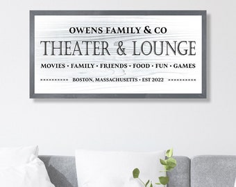 Home theater sign-theater and lounge sign-tv room sign-tv room wall art-family game room-family tv room wall decor-personalized theater sign