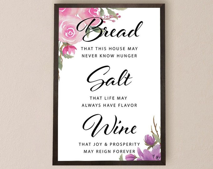 Bread Salt Wine sign-it's a wonderful life quote-housewarming gift-bread salt wine blessing-new home gift