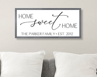 Home sweet home sign personalized home sign-for above couch-living room sign-new home gift-family wall art-decor-wood framed sign