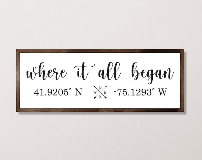 Where It All Began wedding gift-where it all began coordinates-where it all began sign-Wedding gifts personalized signs-bridal shower gift