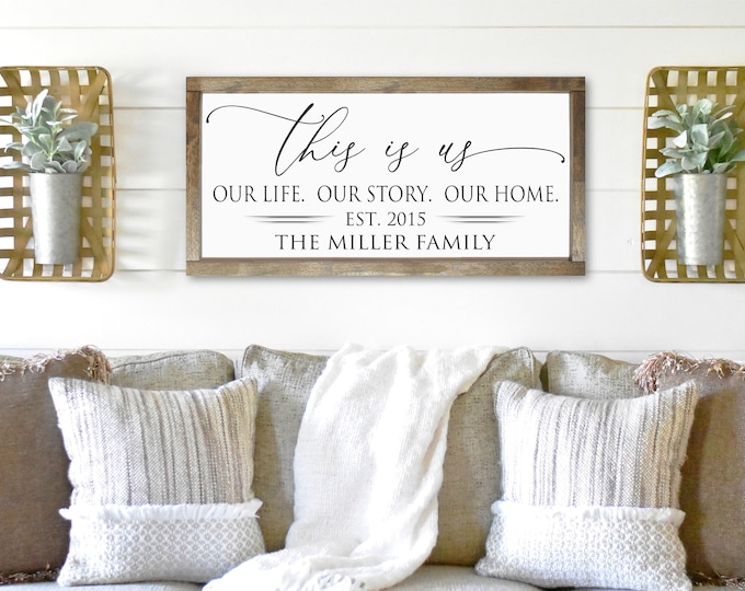 Wooden SignFamily Name Sign12x8\u201dHand Lettered SignHousewarming GiftWedding GiftHome Decor