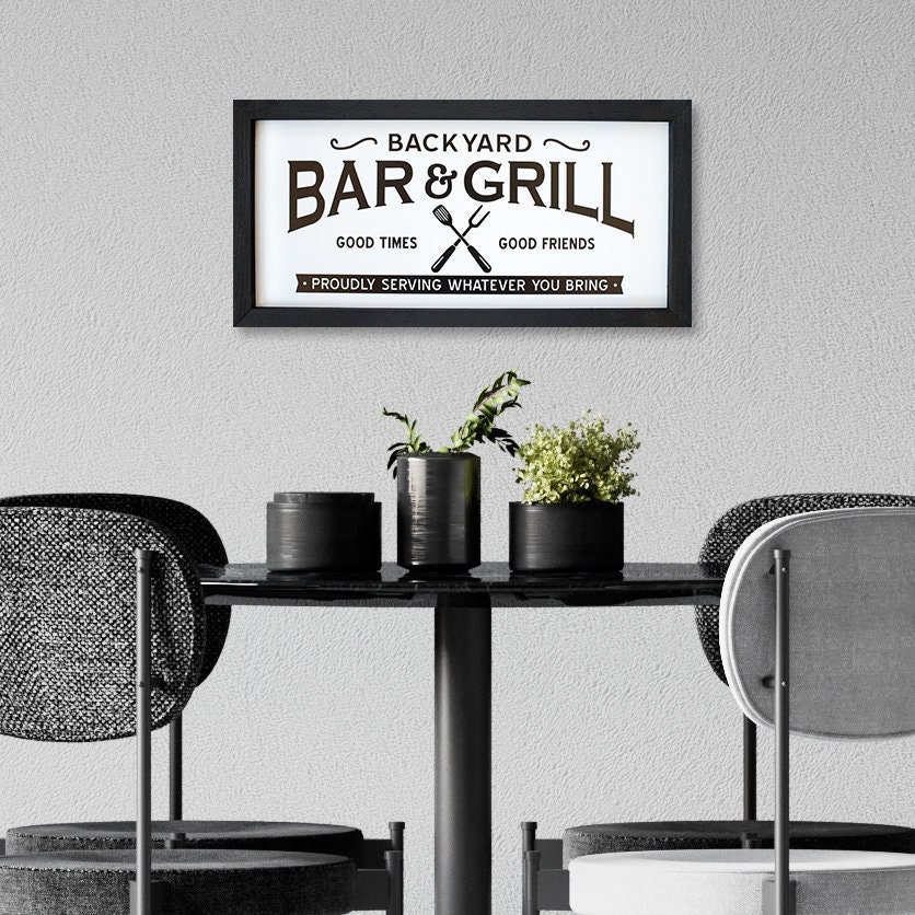 Backyard bar and grill sign bar signhome bar signgift for new deckBackyard patio sign