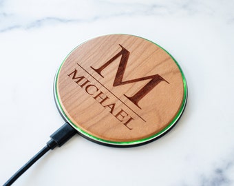 Groomsman gift-engraved phone charger-Personalized Phone Charger-Gift for Dad-Fast Charger for phone-Custom Name Wooden gift-Boyfriend gift