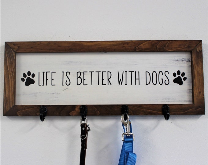 Dog leash holder for wall-personalized wood dog leash holder-gift for dog owner-dog leash hanger-custom dog leash holder-wall dog