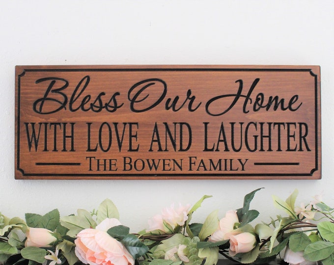 Bless this home wood sign-New home gift-Personalized housewarming gift-bless our home sign-first home gift-family name-house warming gift