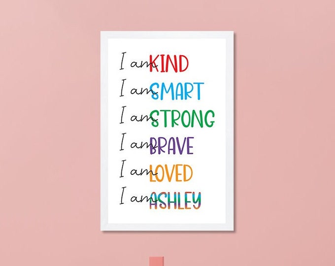 Personalized affirmations wall art for kid-Inspirational wall art-wall decor for girls room wall art-nursery decor-new baby gift-i am kind