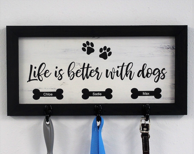 Dog leash holder for wall-personalized wood dog leash holder-gift for dog owner-dog leash hanger-custom dog leash holder-wall dog