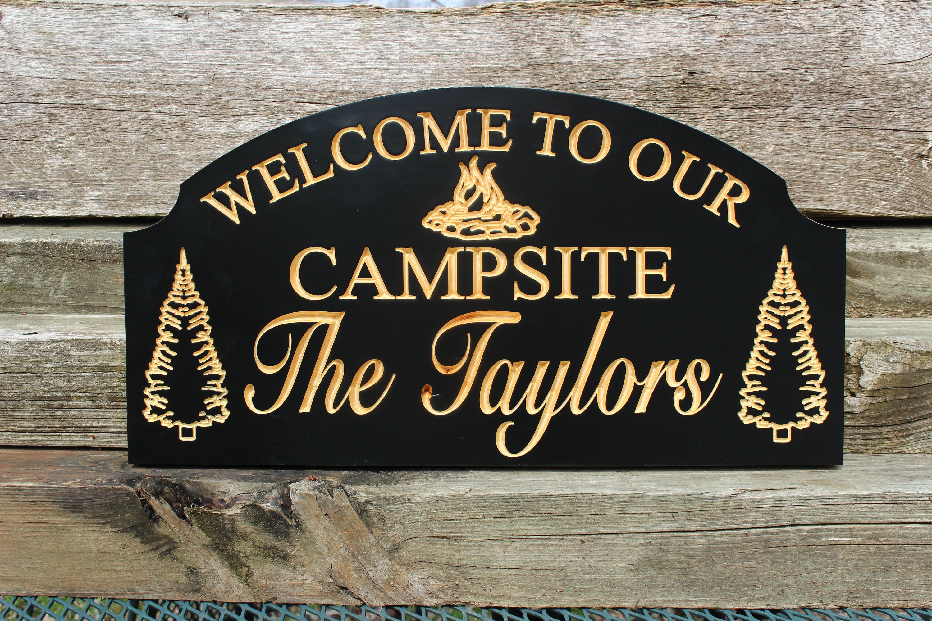Welcome To Our Campsite Personalized Camping Sign Custom Rv Sign Campsite Signs Camping Gift Wood Campsite Sign Campfire Camping Family Gift