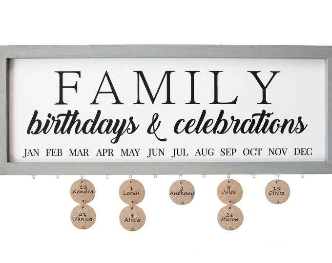 Family Birthday Board with tags-Mother's Day gift-celebrations wall hanging-celebrations board-