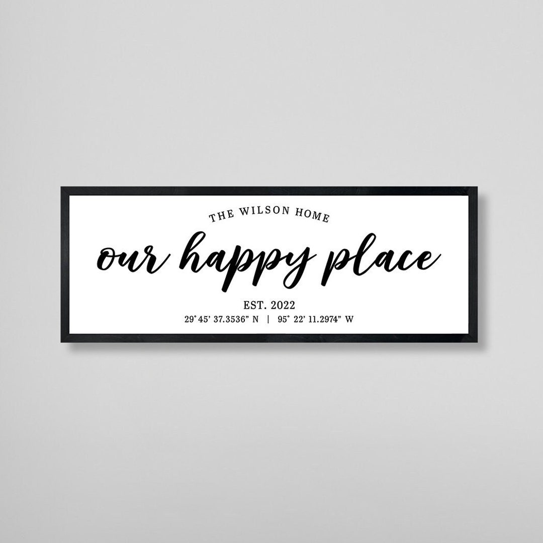 Our Happy Place Home Signhome Coordinates Sign Woodnew Home Gift