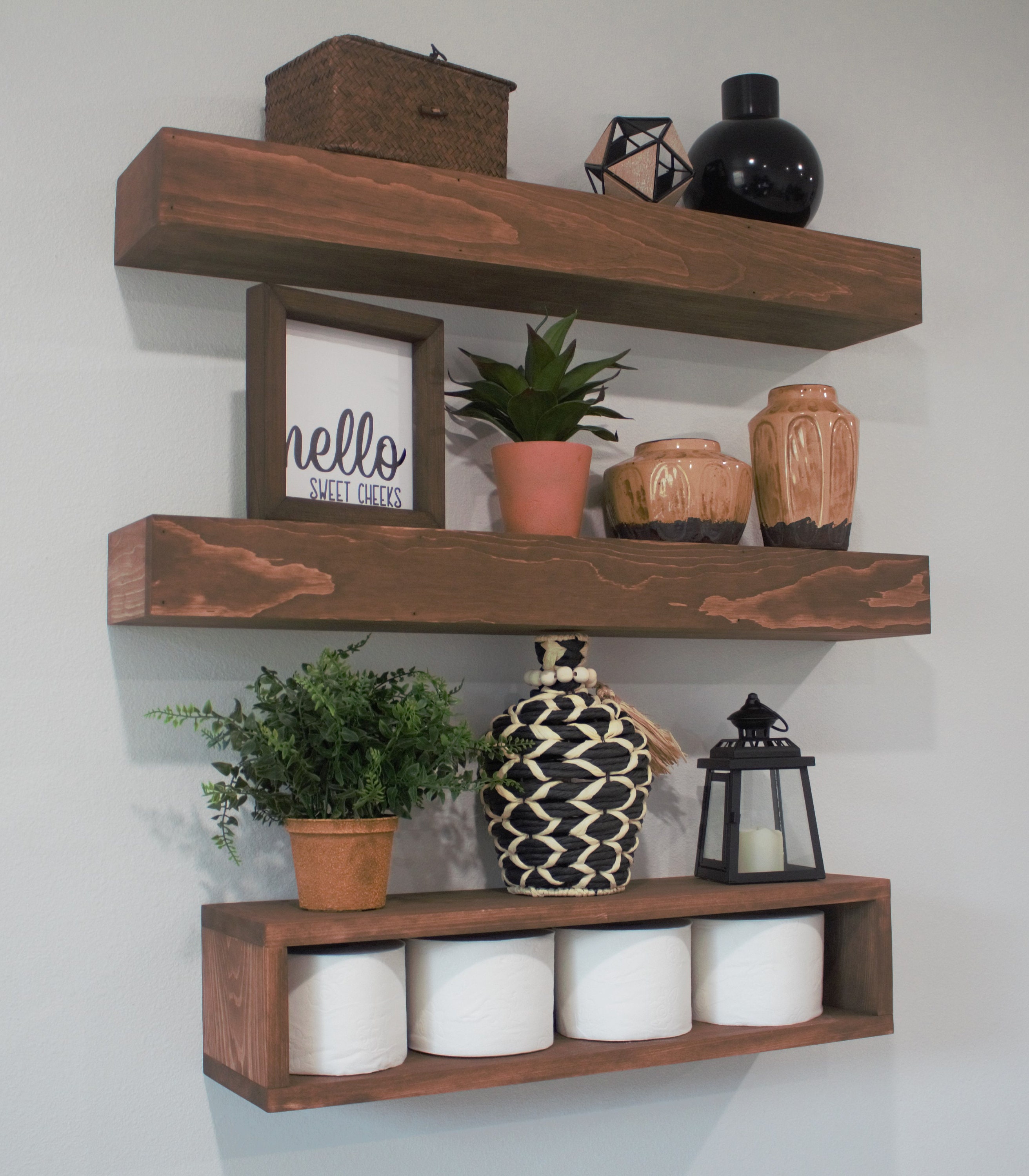 Farmhouse bathroom shelves-farmhouse bathroom wall decor-toilet paper  holder-floating shelves-bathroom floating shelves over toilet-wall